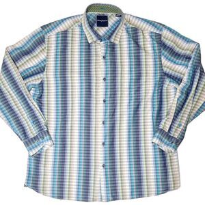 Tommy Bahama Shirt Mens XL Multicolor Turqoise Teal Check Button Up Long Sleeve‎
